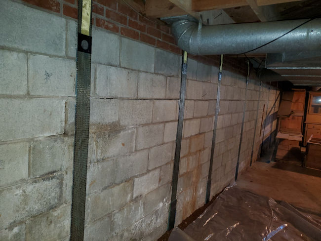 carbon fiber wall straps, basement wall repair for a leaning or bowing wall on a home in the Upstate of South Carolina.