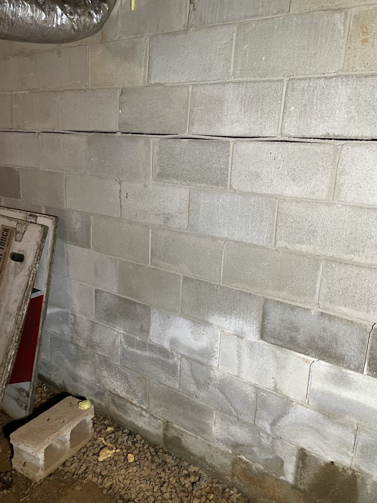 bowing wall crack in a upstate south carolina basement