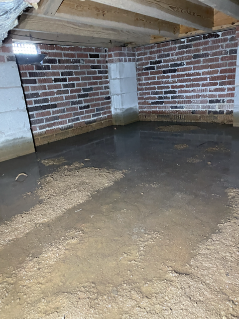 A crawlspace holding water and draining poorly in Taylors South Carolina