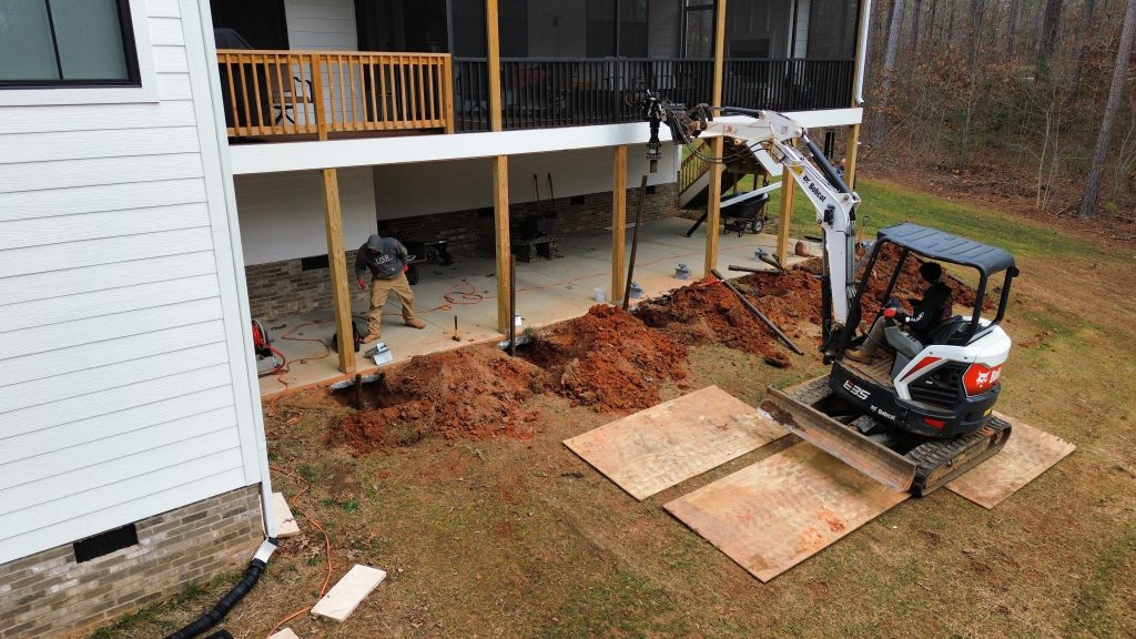 USR installing six helical piles on a sinking deck in Salem South Carolina